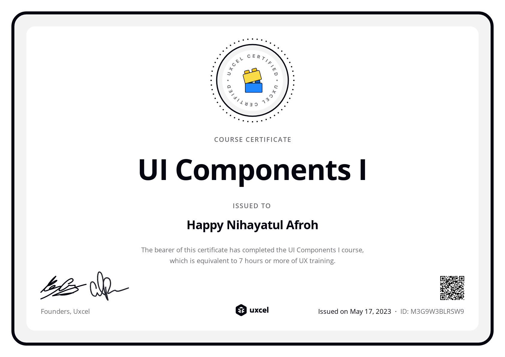 Happy Nihayatul Afroh's certificate